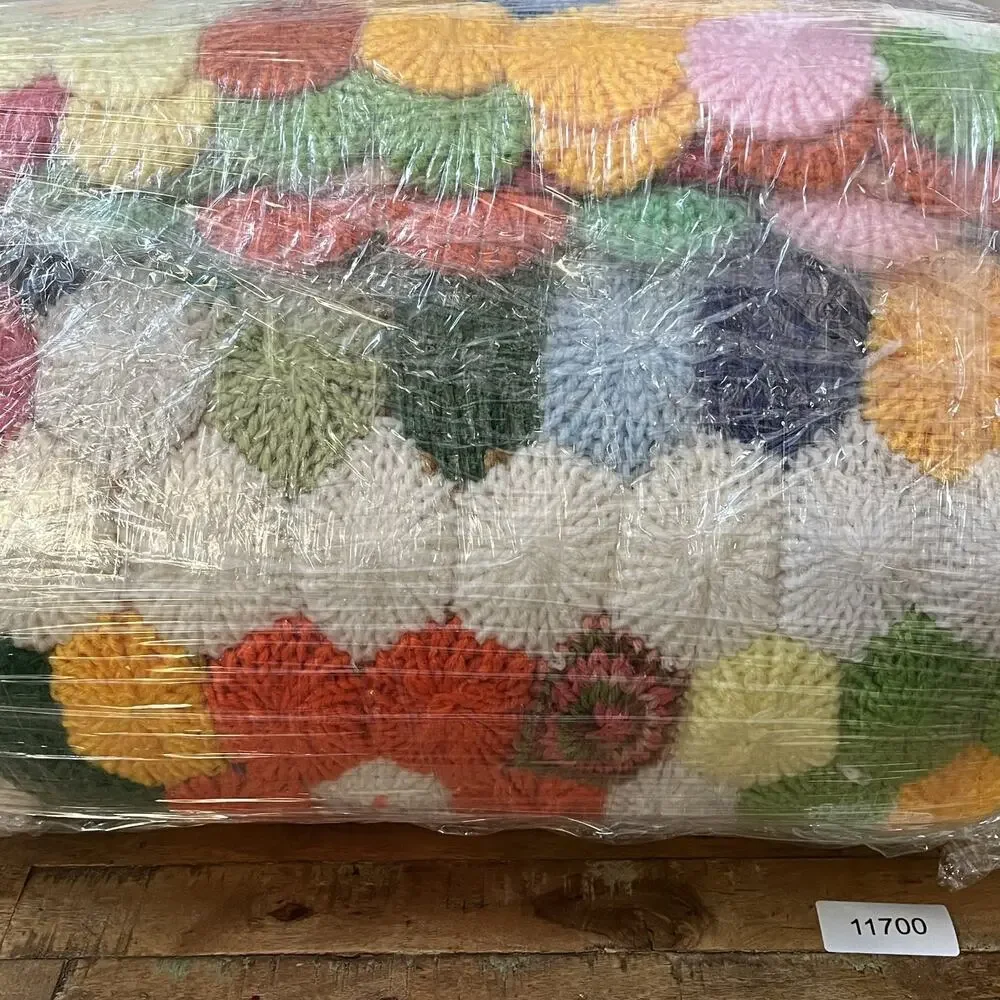 Vintage Grandmother's Flower Garden Crochet Afghan Blanket 79” x 84” Thick